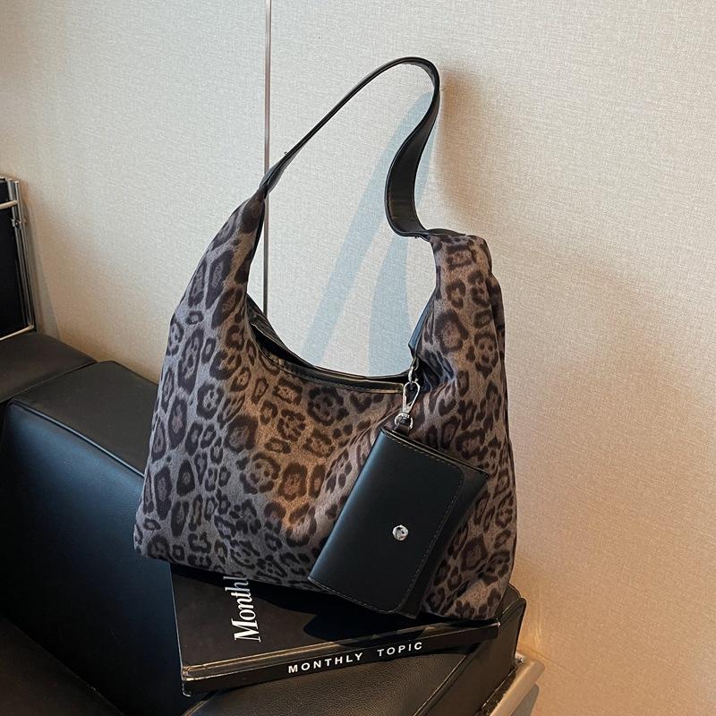 Retro fashion leopard print tote bag trendy casual large capacity underarm shoulder bag new women's bag