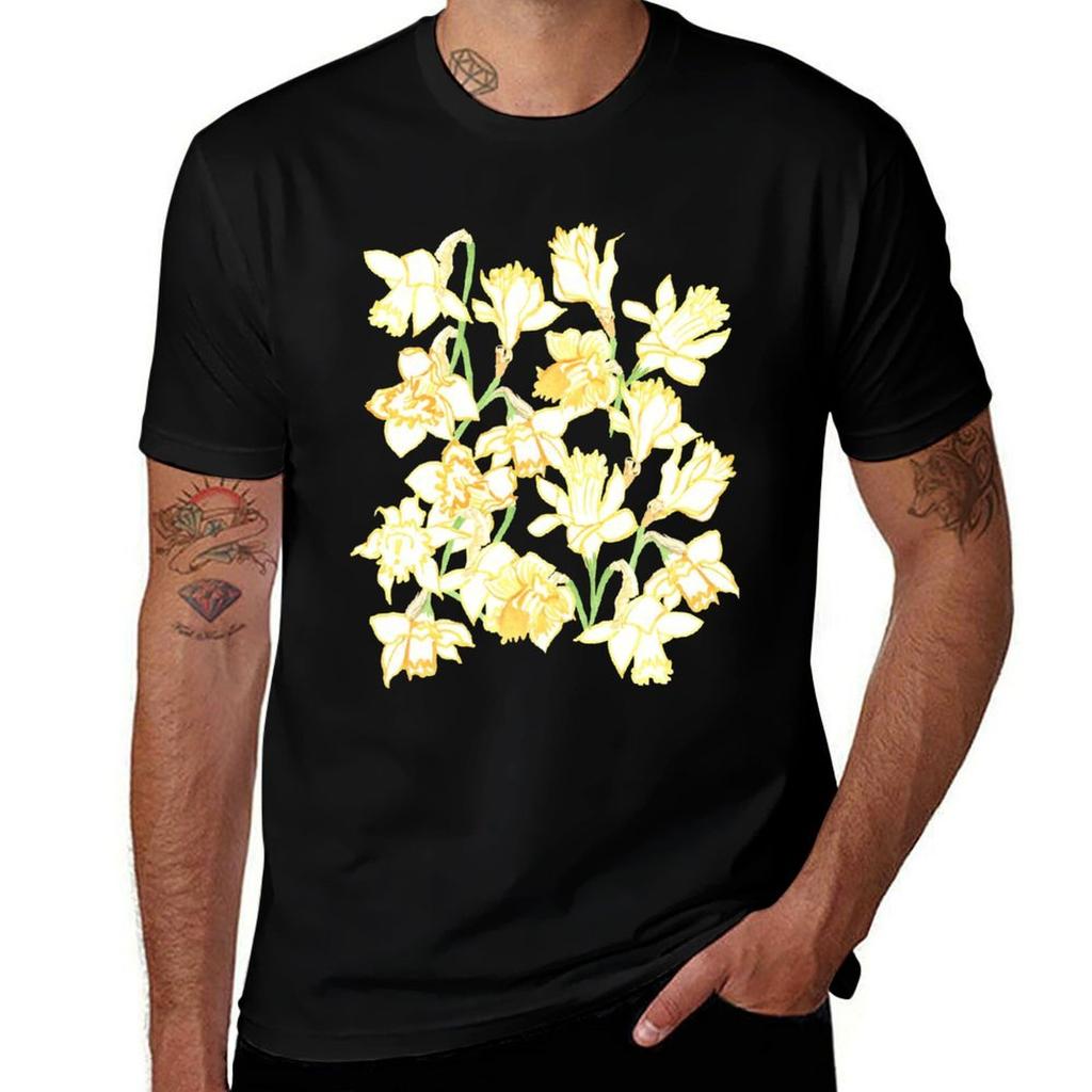 Watercolor Daffodils Tshirt Daily Work Short Sleeve Top