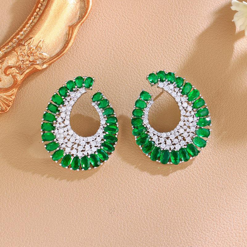 Design Light Luxury Needle Full Diamond Earrings Micro-Inlaid Zircon C-Shaped Earrings Personalized Earrings