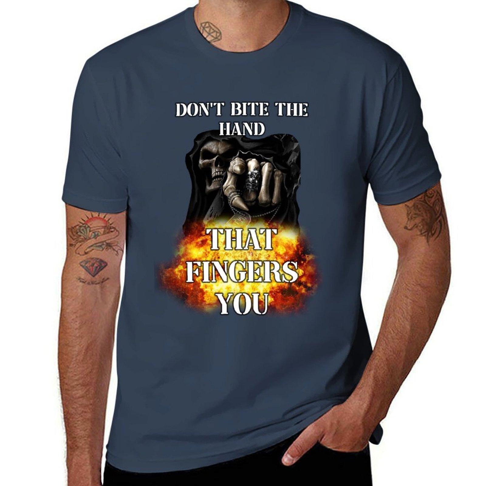 Dont Bite The Hand That Fingers You Edgy Skeleton Meme Tshirt Big Size Short Sleeve Casual Top S