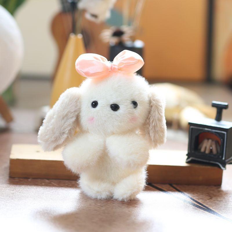 Puppy Plush Cute Keychain Bow Stuffed Animal Short Fur Gift For Teens Girls