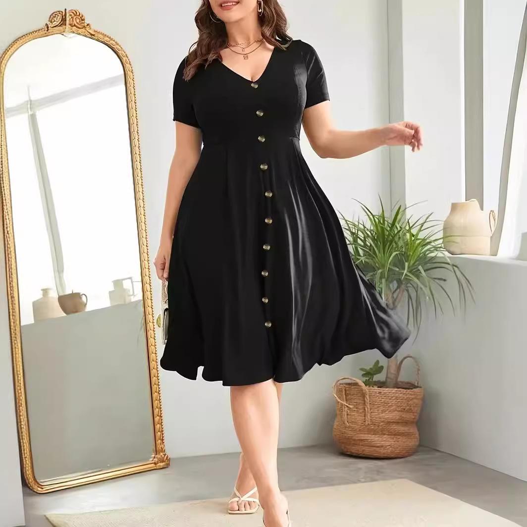 

Летнее женское платье больших размеров с v-образным вырезом, однотонное, с рядами пуговиц, платья больших размеров 4XL чёрный