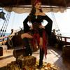 Halloween Pirate Medieval One-Shoulder Dress with Retro Metal Ring Belt and Bell Sleeves
