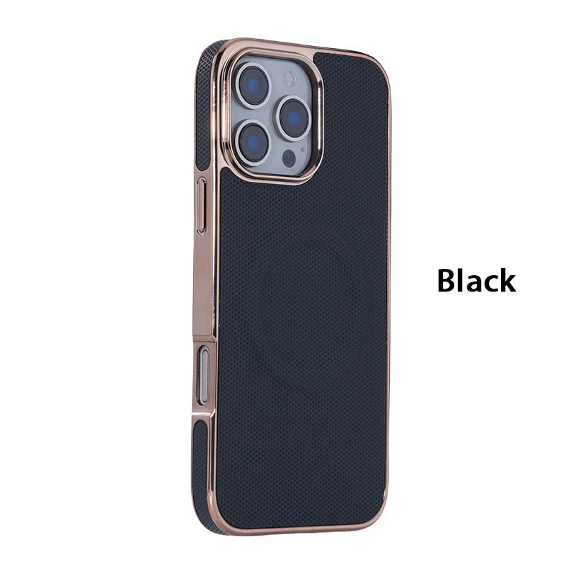 Plattierungsleder-Unterstützung Drahtloses Laden Magnetische Telefonhülle für iPhone 16E 16 15 14 Plus 13 12 11 Pro Max Soft Edge Cover