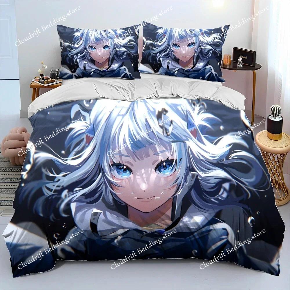 Cute Gawr Gura Hololive Anime Shark Bedding Set Duvet Cover Bed Set Quilt Cover Pillowcase Comforter King Queen Size Boys Adult