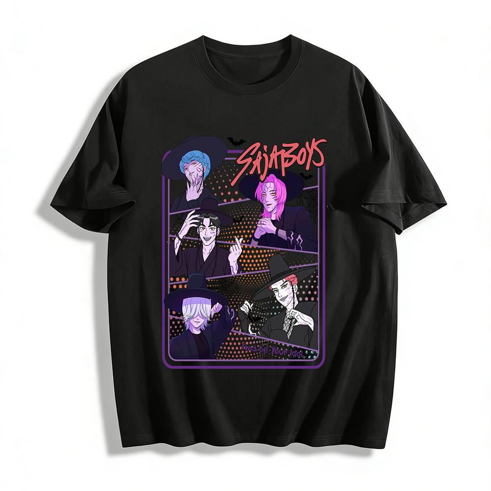 

Halloween Saja Boys Idol Group Print Top Dark Style Bat Spider Web Trendy Casual T-Shirt Pure cotton T-shirt XXS