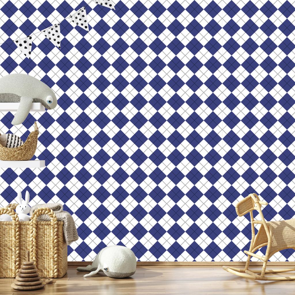 Wallpaper Basic Retro Checkered Blue and White 50x1000