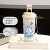 Cartoon puppy thermos cup male and female students cute couple straw large capacity sports coffee cup portable car cup