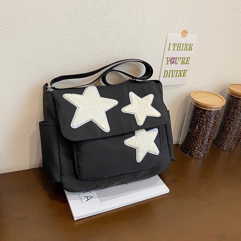 Schultertasche mit kontrastfarbigem Sternmuster, modisch lässig, bequeme Träger, großes Fassungsvermögen