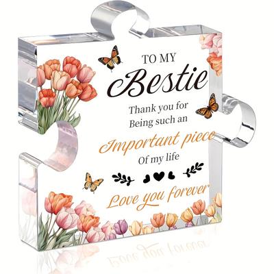 Vintage Acrylic Sign, 1pc Best Friend Gift for Women - Acrylic Puzzle Plaque Table Decoration with Floral Tulips, Butterflies & Heartfelt Message
