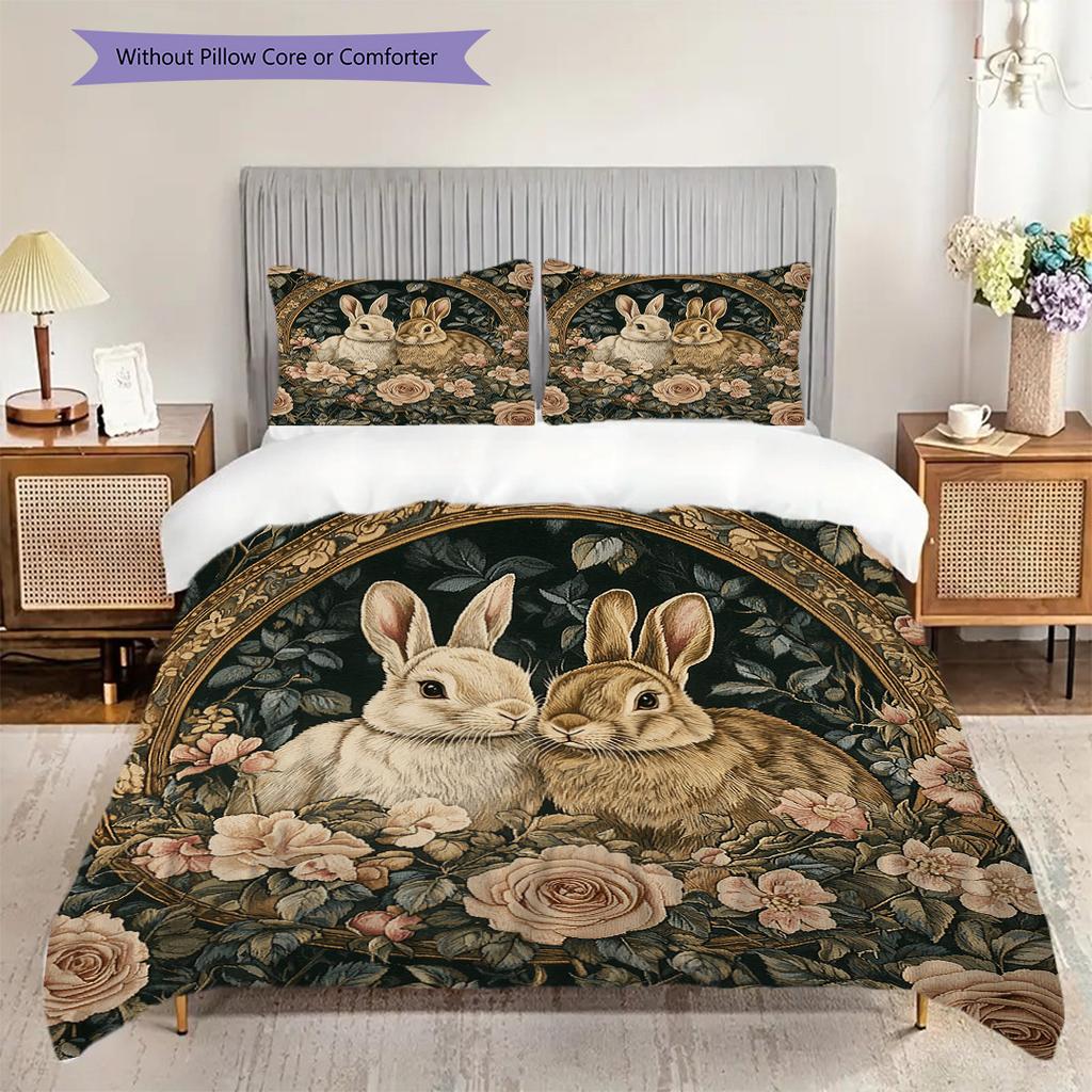 Rabbit Pattern Bedding Quilt Set Quilt Cover Pillowcase Home Decoration Birthday Gift (1 * duvet cover + 2 * pillowcase, without core)