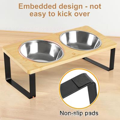 Wooden Pet Bowl Stand Ironwood Combined Double Bowl Cat and Dog Food Bowl Rack Heightened Cervical Protection Feeding Device