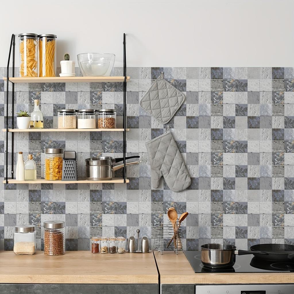 1Set (10Pcs) Vintage Floral Ceramic Tile Wall Stickers - Self - Adhesive, Waterproof & Grease - Resistant for Kitchen Home Decor