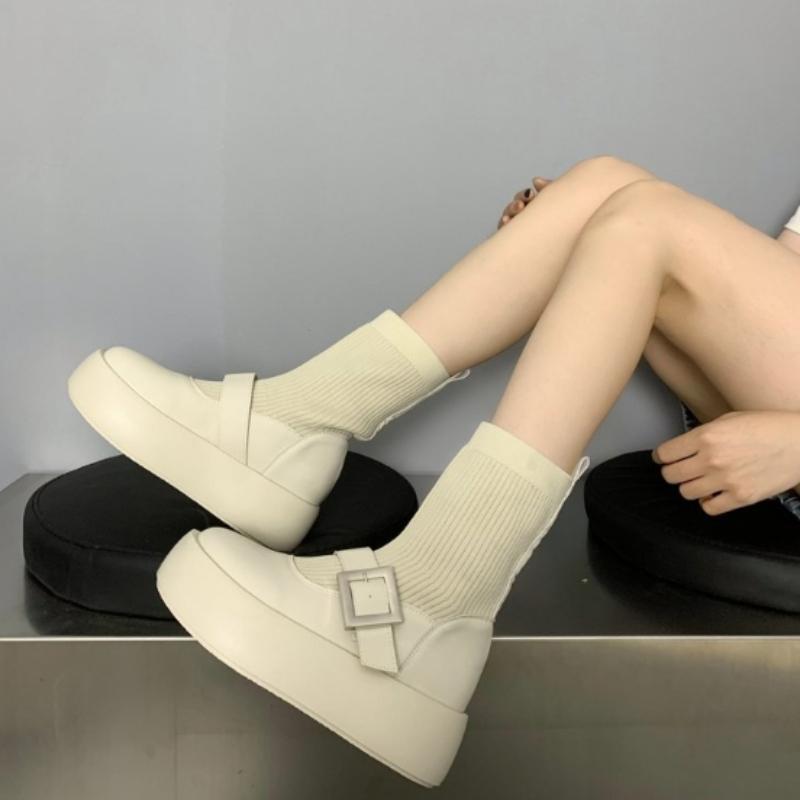 Pantofi de Marcă de Modă Femei 2024 Iarnă Modă Coreeană Stil Mary Jane Botine cu Șosetă pentru Femei Impermeabile Antiderapante cu Talpă Groasă Botine Scurte