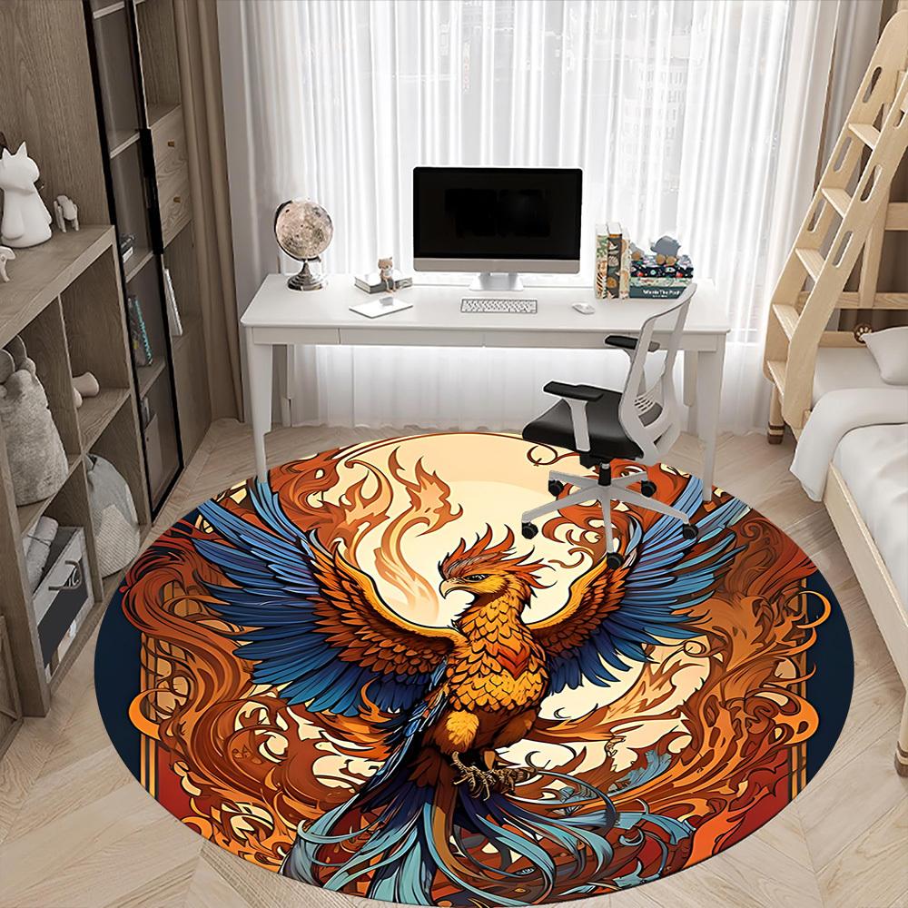 1pc Phoenix Flame Office Round Area Rug, Indoor Mat Suitable ForOffice, Under Office Chairs Bedroom Living Room Home Decor, Room Deco, D098