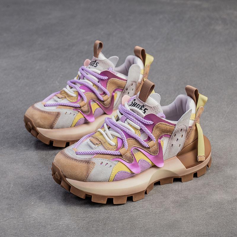 

Модные GKTINOO 4,5 см каблуки Натуральная кожа Повседневные кроссовки Сандалии Женские Дышащая сетка Летние балетки Смешанный цвет Модная обувь 250