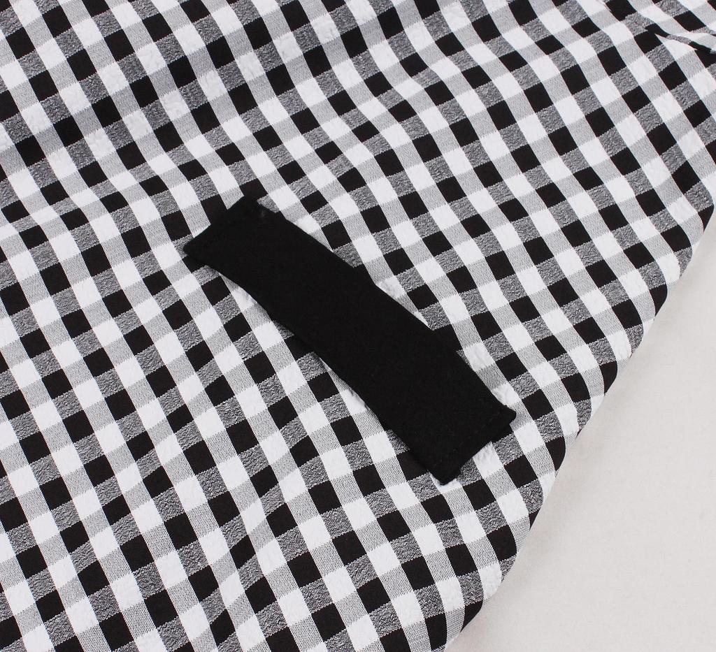 Spring 2026 European and American Women's Seven-Sleeve Black & White Plaid Lapel Dress