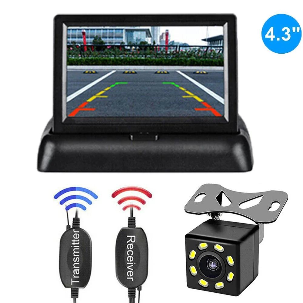 Wireless Foldable Car Monitor 4.3-inch TFT LCD HD Parking Monitor Night Vision With Reverse Camera for Car MPV RV SUV Parking оранжевый