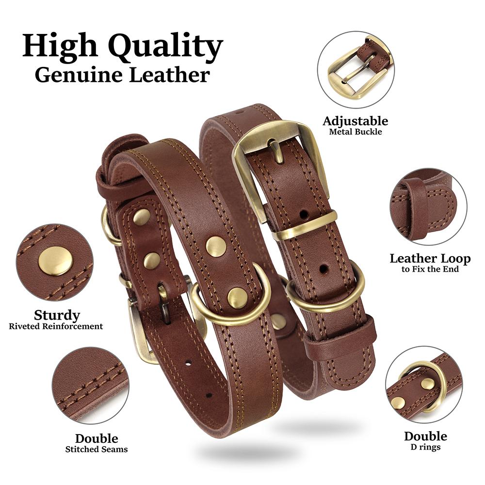 Genuine Leather Dog Collar Real Leather Pet Dogs Collars Necklace Durable For Small Large Dogs German Shepherd French Bulldog