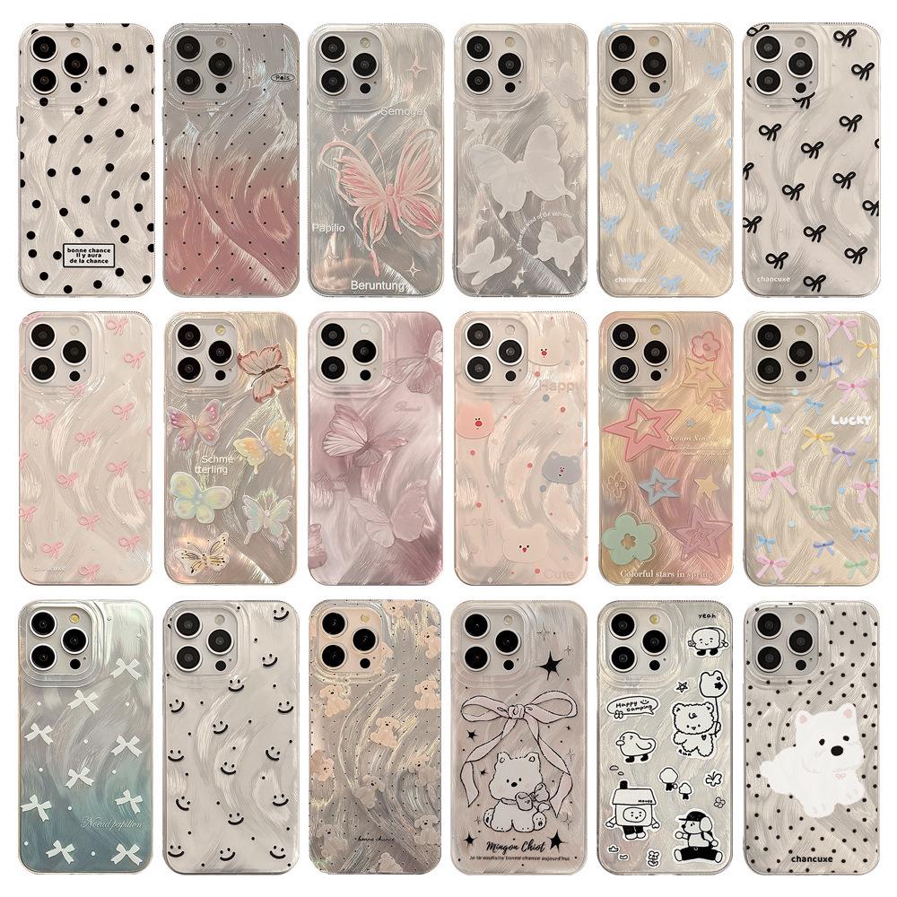 Pink Feather Yarn Bow Protective Case for iPhone 12/14/15 Pro Max/16