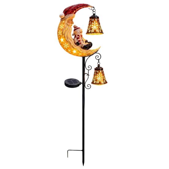 Year Round Outdoor Garden Decor Solar Christmas Stake Light, 31.5 Inch Santa Snowman LED Pathway Lights, Warm Lawn Ornaments Waterproof Metal