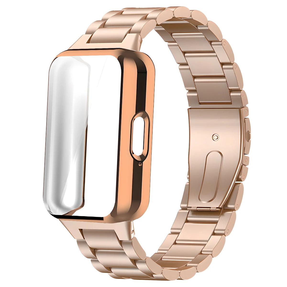 

Чехол + ремешок из нержавеющей стали для Samsung Galaxy Fit 3, полный защитный чехол для экрана Samsung Galaxy Fit 3, аксессуары с металлическим ремешком For Galaxy Fit 3