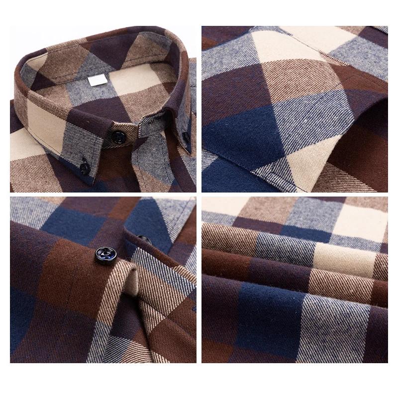 New Plaid Shirts for Male Plus Size Leisure Mens 100% Cotton Winter Warm Flannel Casual Checkered Over Size Shirt Long Sleeve