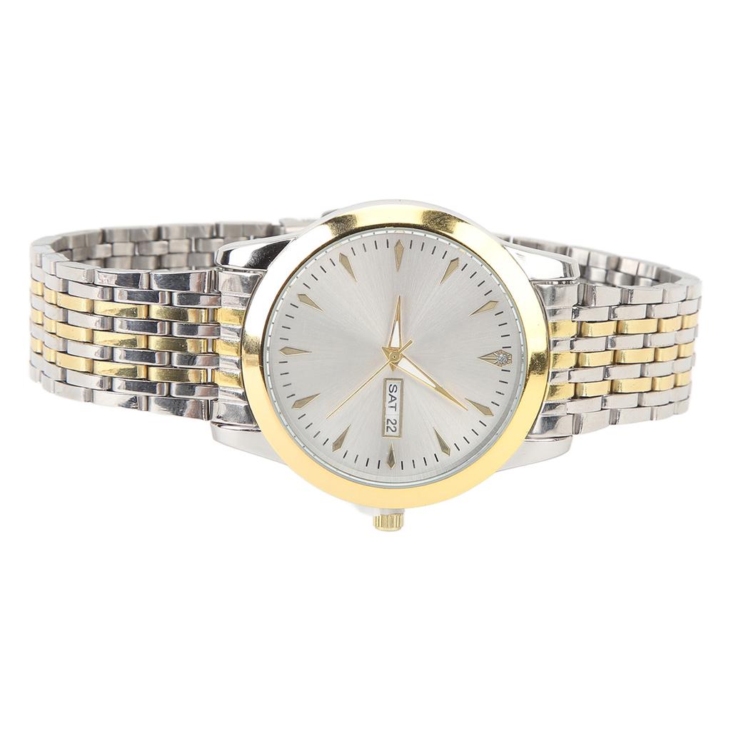 Quartz Men Watch Commercial Dual Date Stylish Classic Quartz Stainless Steel Dress Watch Gold and