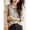 Kontrastfarbig gestreiftes Damenoberteil Herbst Neu Lässig Schlicht und Vielseitig Basic T-Shirt Rundhalsausschnitt Pullover Langarmshirt