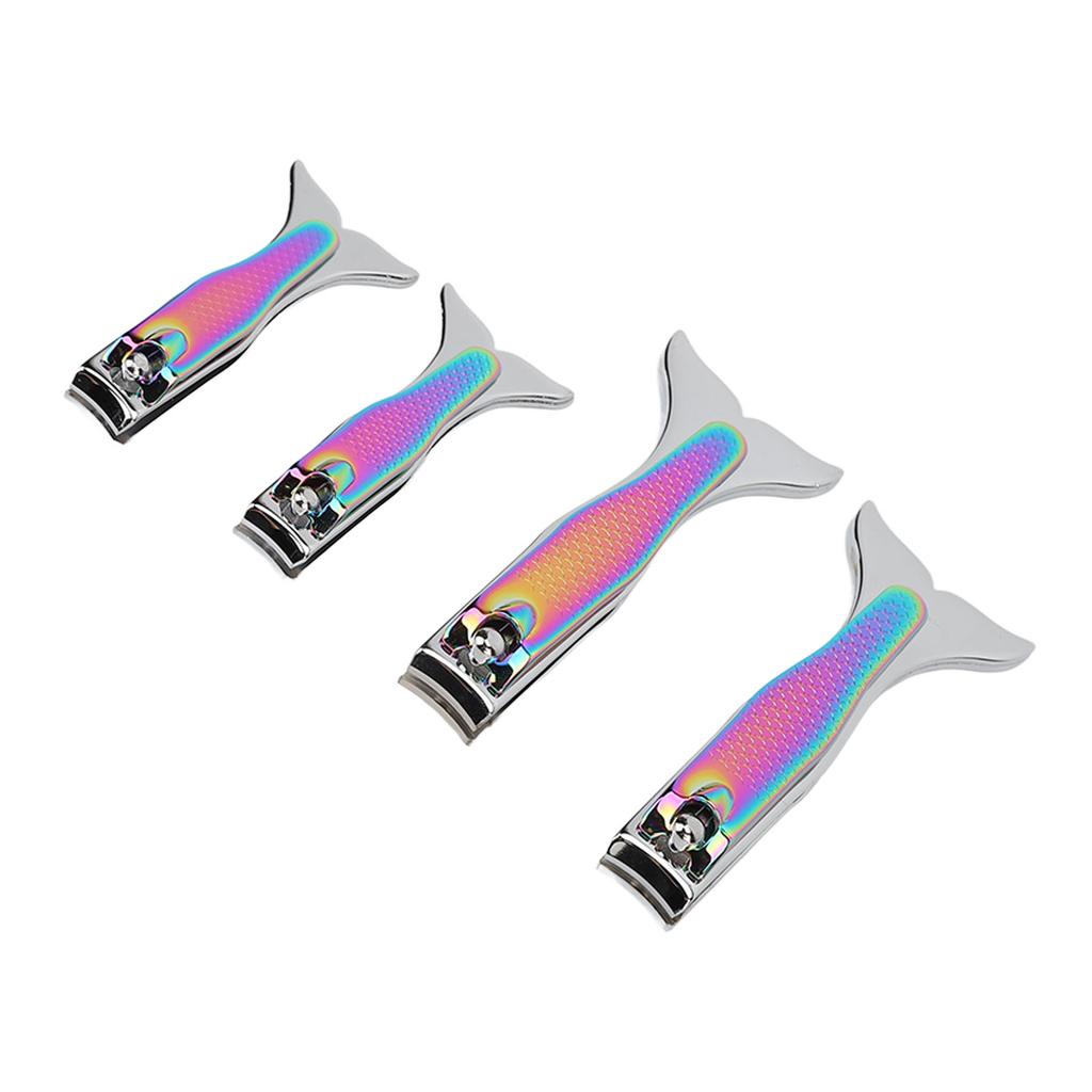 4pcs Fishtail Nail Clipper Set Stainless Steel Electroplated Accurate Cutting Long Handle Portable