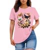 Ladies' Loose Comfortable Casual Fashionable Plant Flower Printed Round Neck Short Sleeved Shirt