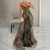 Summer V Neck Casual Party Dress Women Mesh Printed Suspender Holiday Dress