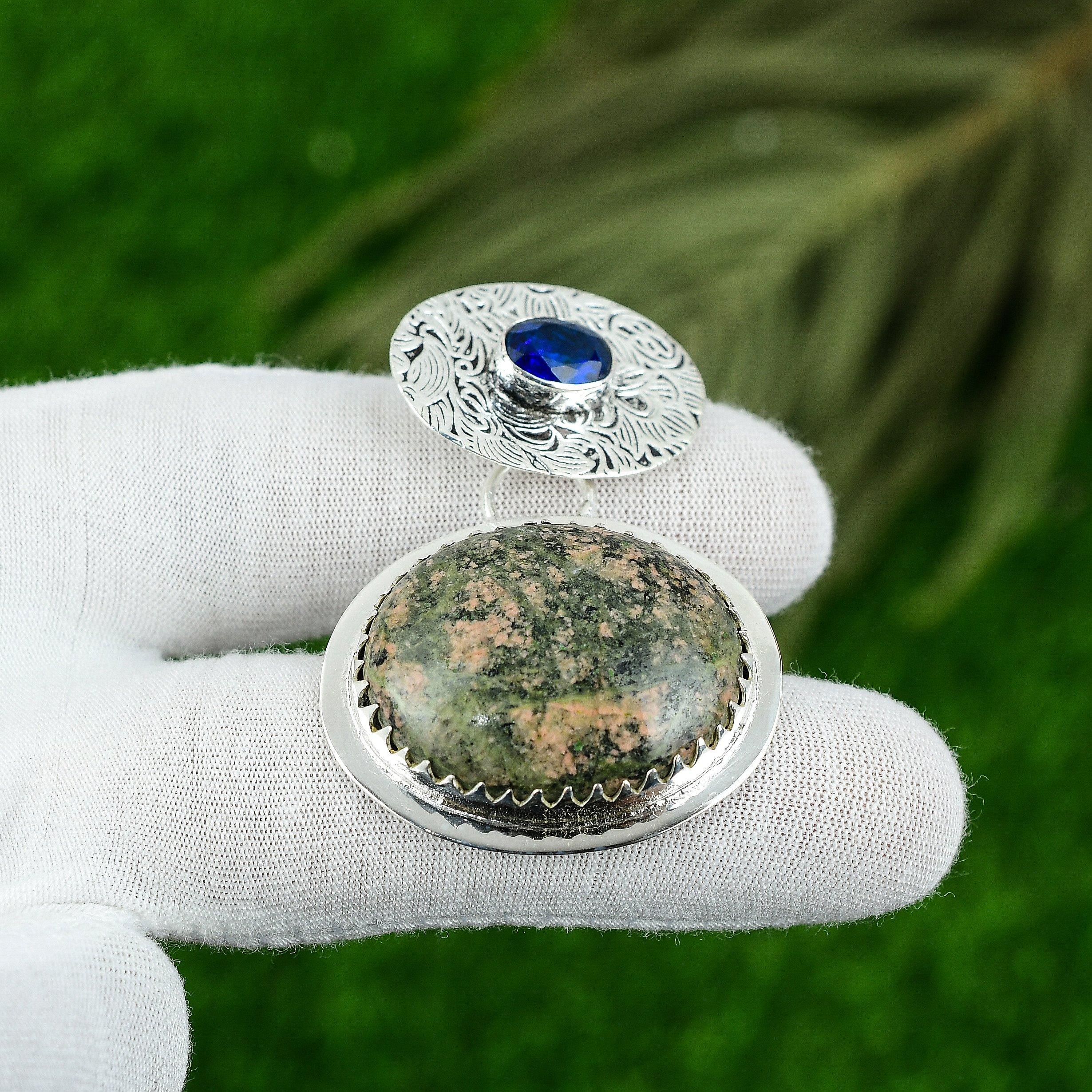 Birthday Gift For Her Natural Unakite Gemstone Pendant 925 Sterling Silver