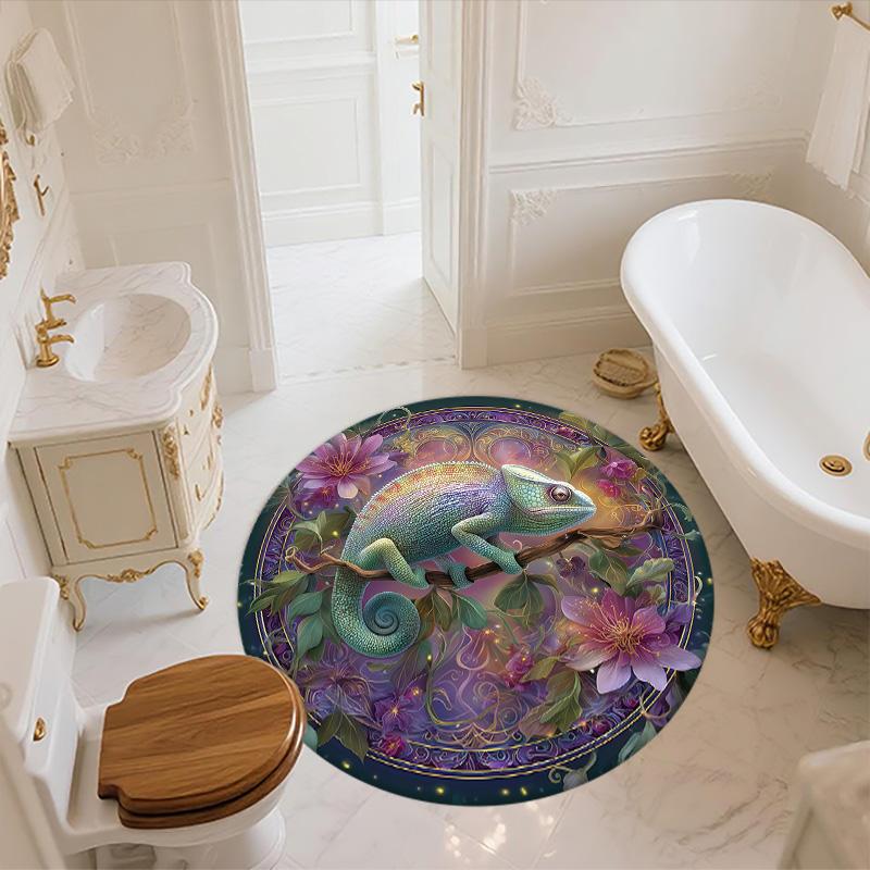 Tappeto Rotondo Axolotl e Camaleonte, Tappeto per Soggiorno Camera da Letto Divano Sala Giochi Decorazione, Tappetino Antiscivolo