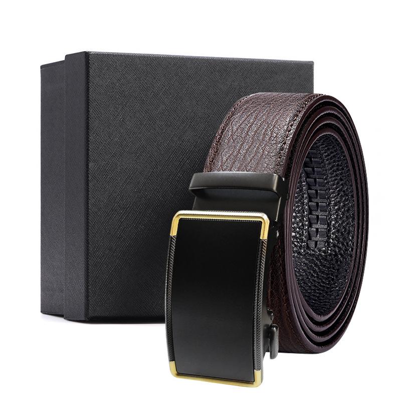 Men'S Belt Men'S Automatic Buckle Cowhide First Layer Brown Genuine Leather Men'S Belt Gift Box Holiday Gift Set