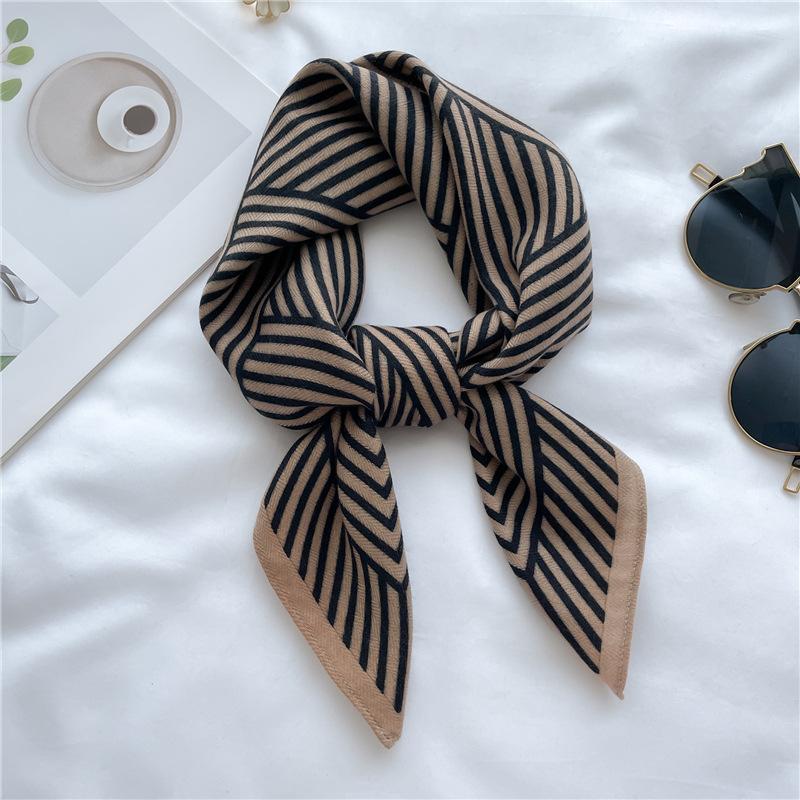 New imitation velvet small square scarf light striped silk scarf versatile spring and summer shawl headscarf herringbone scarf scarf
