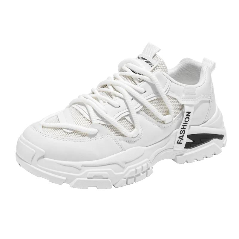 

2025 толстая подошва увеличение противоскользящие мужские дышащие сетчатый верх летящая тканая повседневная обувь для ходьбы мужская обувь 39 белый