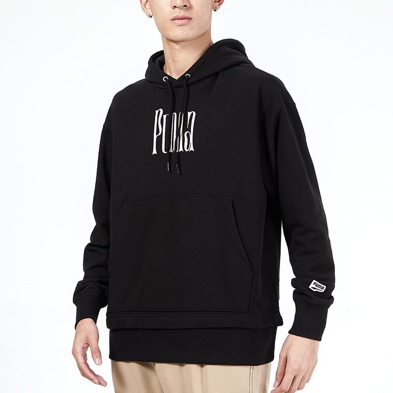 Puma Logo Print Hooded Pullover Sweatshirt Men Tops Black 533038-01