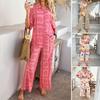 Summer European and American Foreign Trade Leisure Holiday Style Bohemian Geometric Contrast Color Print Cardigan Wide Leg Pants Two-piece Set Women