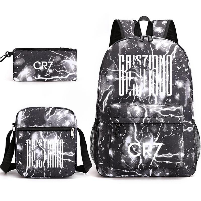 Large Capacity Schoolbag with Shoulder Strap; Student Three-piece Pencil Case Set