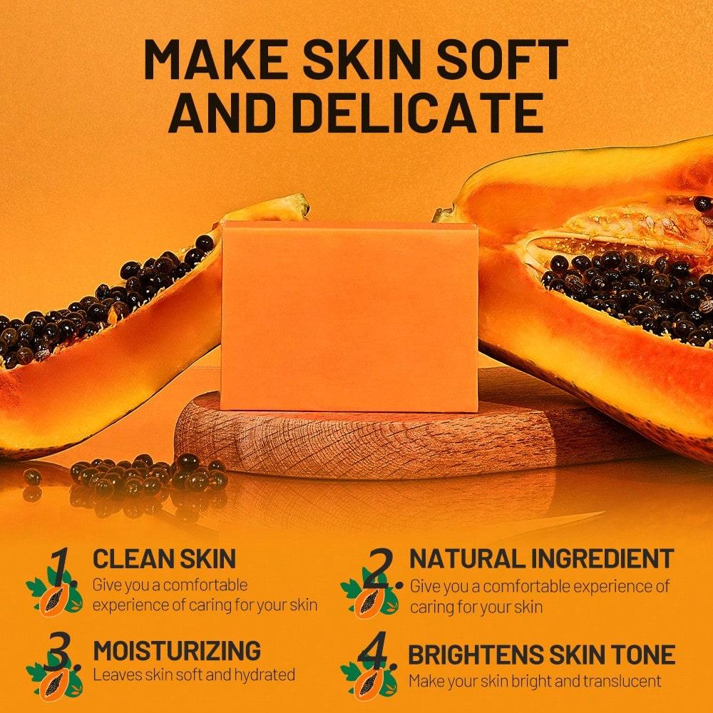 1PC Papaya Soap, Moisturizes the Skin, Brightens the Complexion, Cleanses the Skin and Deeply Cleanses Pores.