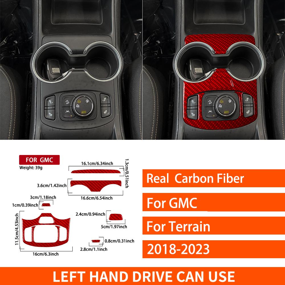 For GMC Terrain 2018- Real Carbon Fiber Stickers Centre console cup holder panel Cover Car Accessories Interior decorative