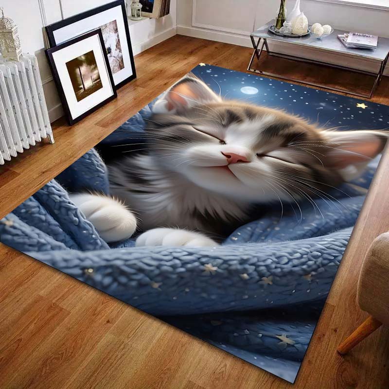 1PC Kitten in Blanket Pattern Carpet Soft Fluffy Floor Mat for Bedroom Living Room Sofa Modern Home Decor Machine Washable Rug