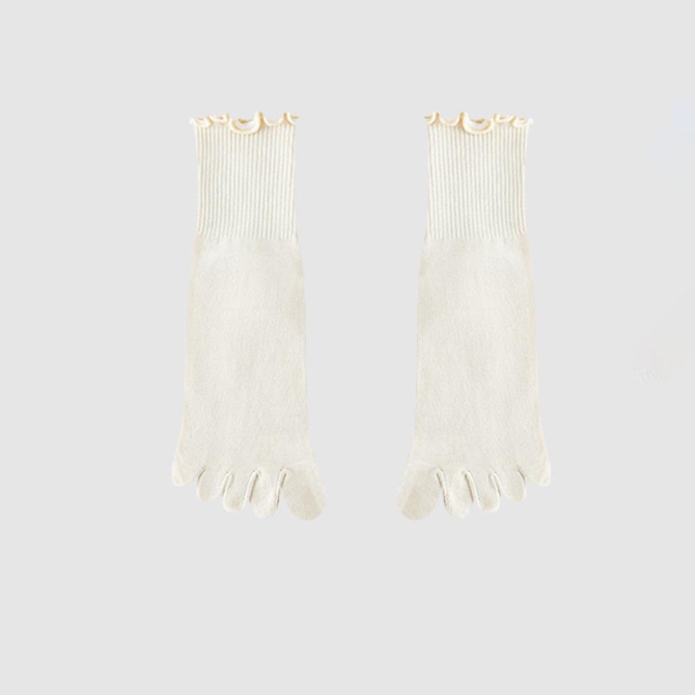 Breathable Five Fingers Socks Edge Curl Short Socks Cute Cotton Socks  Women Beige-L