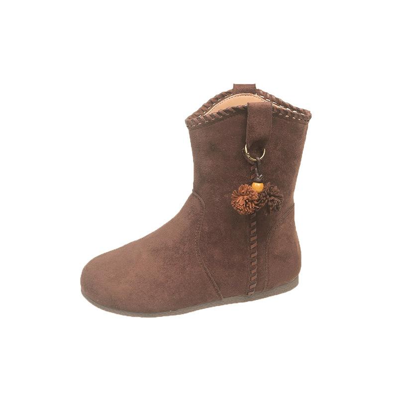 

Маленькие короткие ботинки с помпоном, увеличивающие внутреннюю высоту, женские новые осенне-зимние замшевые ботинки на плоской подошве в стиле мартин 40 кофейный