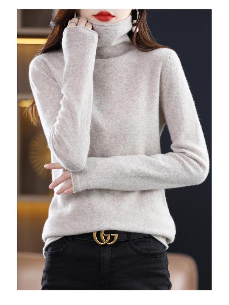 Women's Pure Wool Turtleneck Sweater - Autumn/Winter Fashionable Knitted Cashmere Pullover