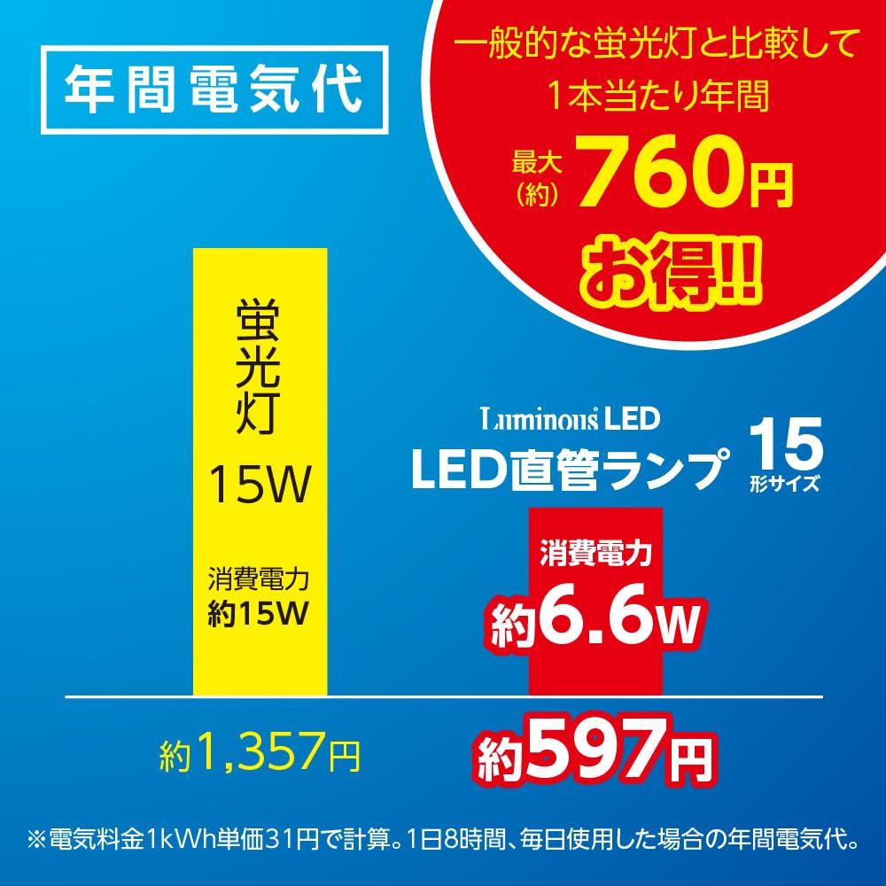 [Replace your fluorescent lights] Doshisha LED Fluorescent Light, Straight Tube, Glow Starter Type, 15W, Daylight White, 1070lm, Energy Saving, No