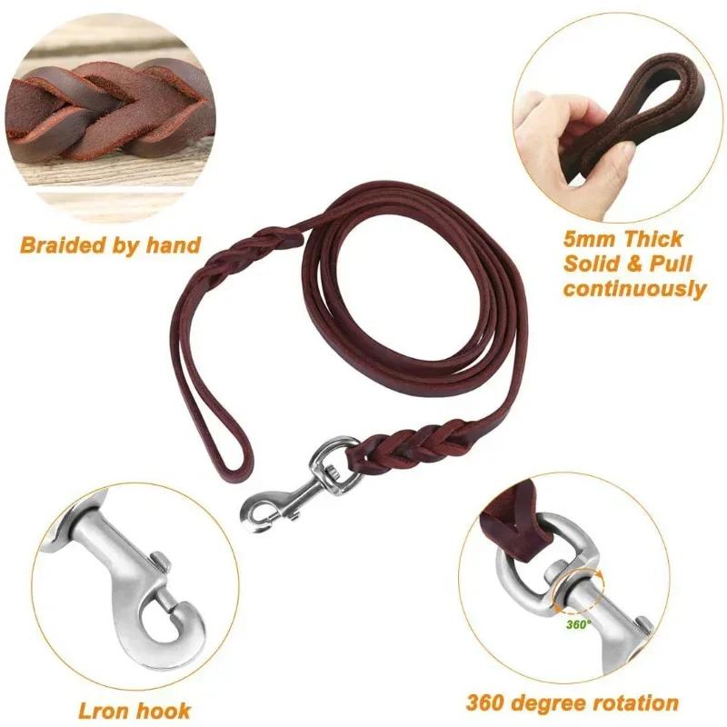 1pc Pet Supplies German Shepherd Leash Cowhide Leash Hand Woven Flower Extra Long Leash Collars Harnesses Leads Pet Products