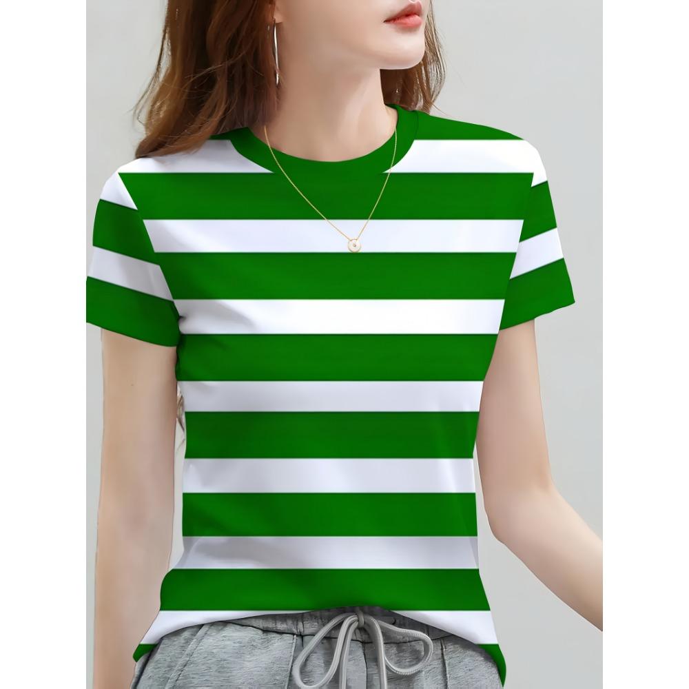 

Fashionable and exquisite round neck striped T-shirt for women, summer fashionable casual clothing 5XL