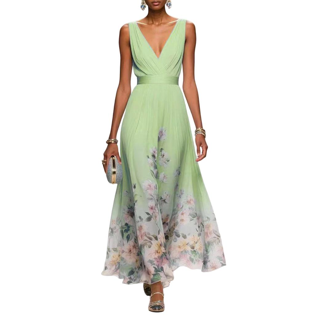 Women's Sleeveless Flower Printed Holiday Dress